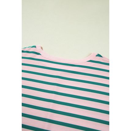 Green Stripe Color Block Exposed Seam Side Slit Plus Size Sweatshirt