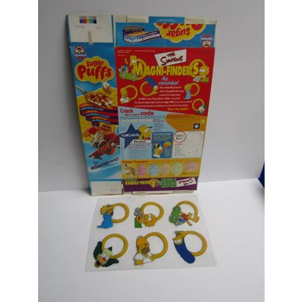 Quaker - Sugar Puffs 2001 The Simpsons Cereal Box & Uncut Sheet of Magni-Finders