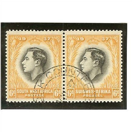 South West Africa KGVI 1937 Coronation 6d Black & Yellow Used SG 103