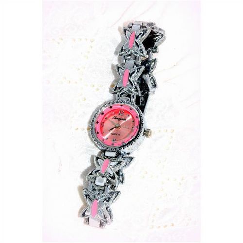 Promo Price Stylish Dress Pink Face Wrist Watch Chrome Watchband Jewellery 915