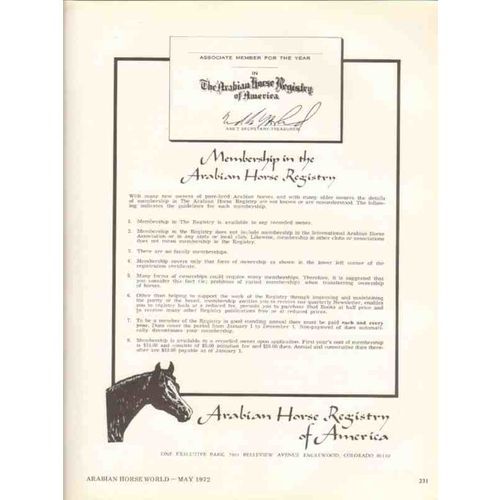 arabian horse registry america 1972 associate membership vintage ad