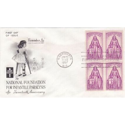 United States 1957 Infantile Paralysis FDC Washington DC Cancel Unaddressed VGC