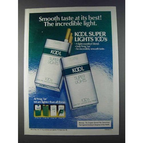 1980 Kool Super Lights 100's Cigarettes Ad - Taste Best