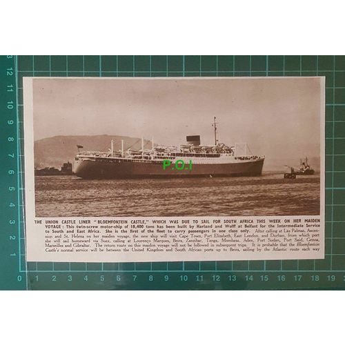 C2609) Union Castle Liner BLOEMFONTEIN CASTLE Ship - 1950 Clip
