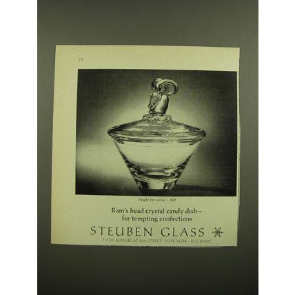1968 Steuben Glass Ram's Head Crystal Candy Dish Advertisement