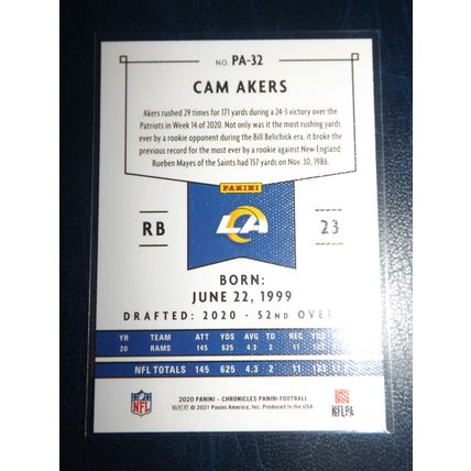 2020 Panini Chronicles CAM AKERS (Rams) Panini Rookie Card #PA-32