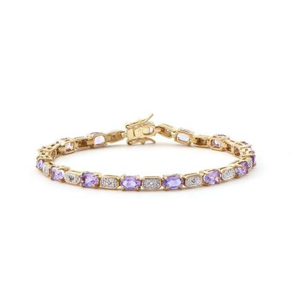 18K Yellow Gold Sterling Silver 0.08 CTW Diamond Handmade Amethyst bracelet