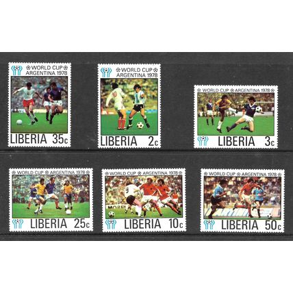 LIBERIA 1978 WORLD CUP FOOTBALL SET 6 VALS SG 1341 - 1346 UM MINT