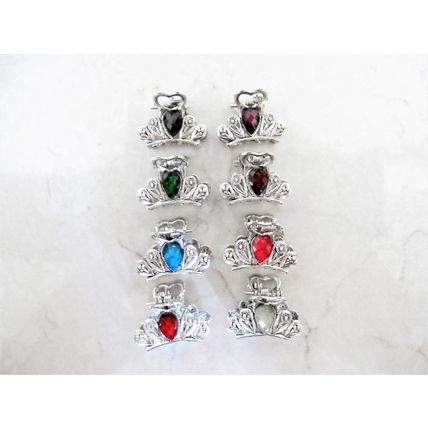 Small mini metal jeweled antique style silver hair claw clip