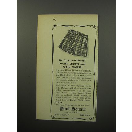1955 Paul Stuart Water Shorts Ad - Our trouser-tailored water shorts