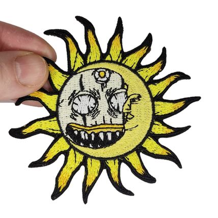 Iron On Gothic Horror Sun Face Patch Yellow Badge 8.6cm Sew Badge Embroider P482