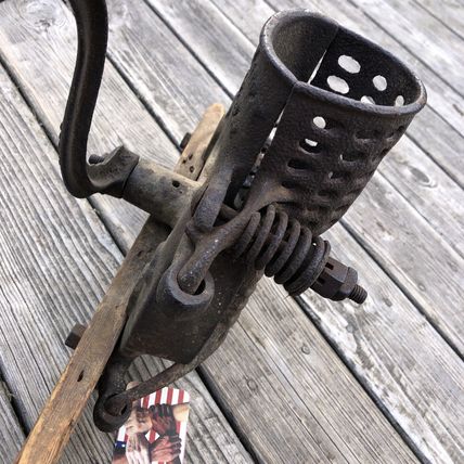 Vintage Original Cast Iron Black Hawk Corn Cob Sheller + Barn Wood early 1900's