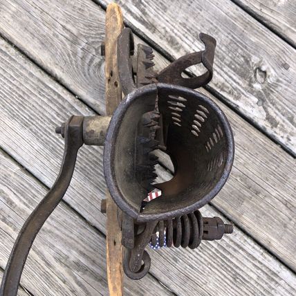 Vintage Original Cast Iron Black Hawk Corn Cob Sheller + Barn Wood early 1900's
