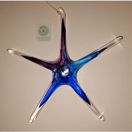 SIGNED HANDBLOWN ART GLASS HANGING STAR or STARFISH BLUE PURPLE & CLEAR