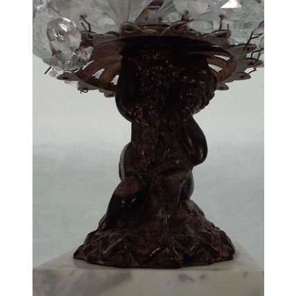 Vintage White Glass Ashtray Brass Base Cherub 40’s 50’s Hanging Crystals Marble