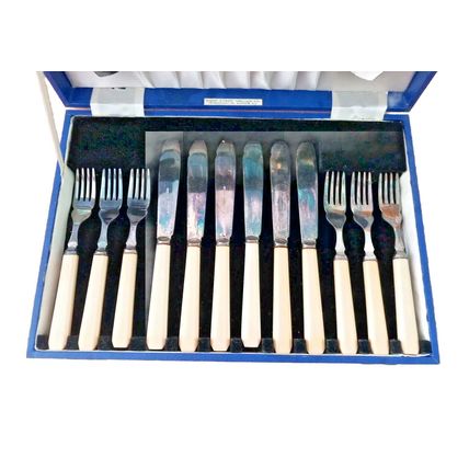 Silver Plated Antique Robert Stewart Cutlery Set with Box and Label