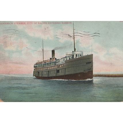 ZAYIX Great Lakes Steamer Goodrich Steamer City of Racine entering Harbor Color