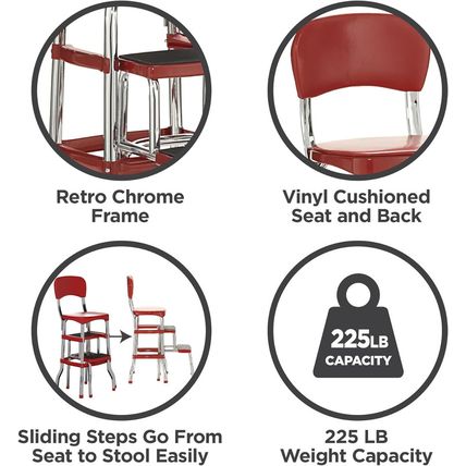 COSCO Stylaire Retro Chair + 2-Step Step Stool with Pull-Out Steps, 7 Ft. 11In M