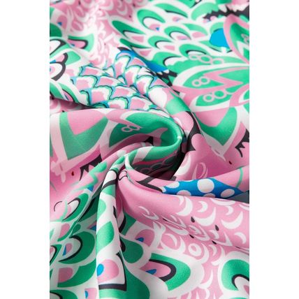 Green Floral Print V Neck Tied Loose Blouse
