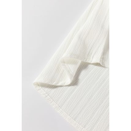 White Textured Colorblock V Neck Elegant Blouse