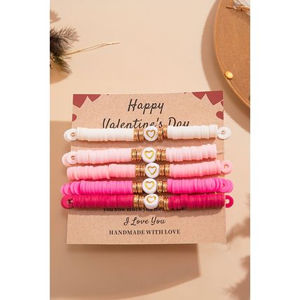 Peach Blossom 5Pcs Valentine Heart Beaded Bracelet