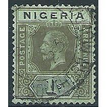 Nigeria 1915 SG8a 1/- Black/Blue-Green Yellow-Green Back Fine Used. ..