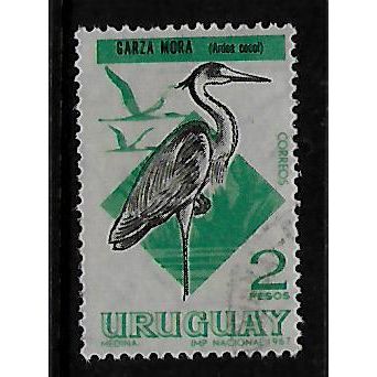 URUGUAY 1968 BIRDS 2p COCOI HERON BLACK & GREEN SG 1364 FINE USED#2
