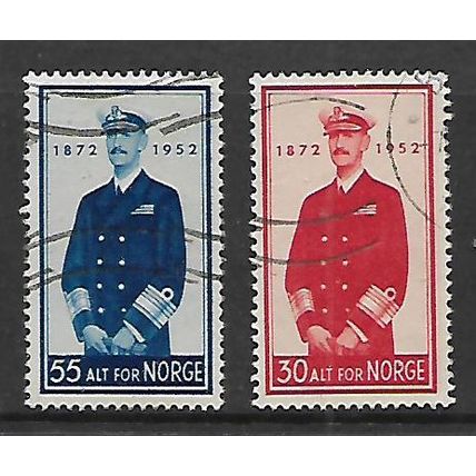 NORWAY 1952 80th BIRTHDAY KING HAAKON VII SET 2 VALS SG438/439 FINE USED