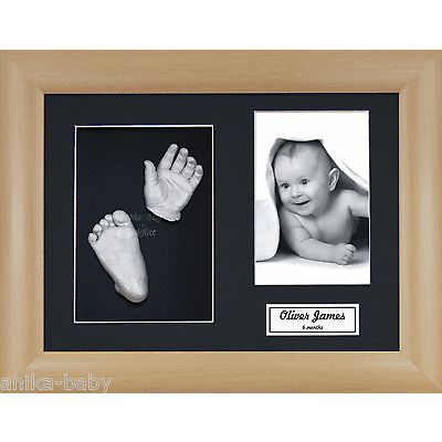 Baby Casting Kit Silver Hand Feet Beech Wooden Effect 3D Frame 1st Birthday Gift