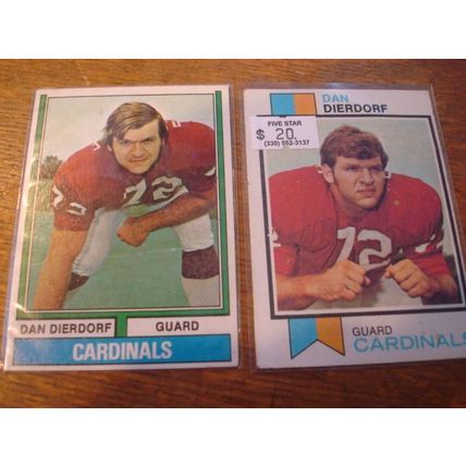 1973 & 1974, Topps, DAN DIERDORF RC, 1st & 2nd Year, 2-cards, Cardinals