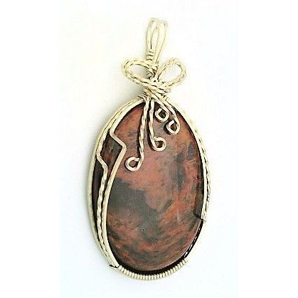 Gold Sheen Obsidian Nickel Silver Wire Wrap Gemstone Pendant 21