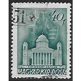 Mi 675: 40 f. green-blue Definitive Stamp: Esztergom Basilica, wmk. X B1
