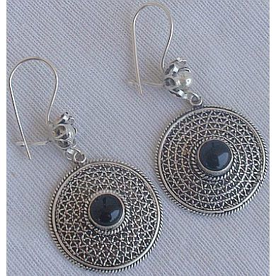 Oriental silver onyx earrings