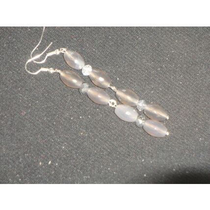 Smokey quartz & silvered clear crystal glass long swing earrings NEW