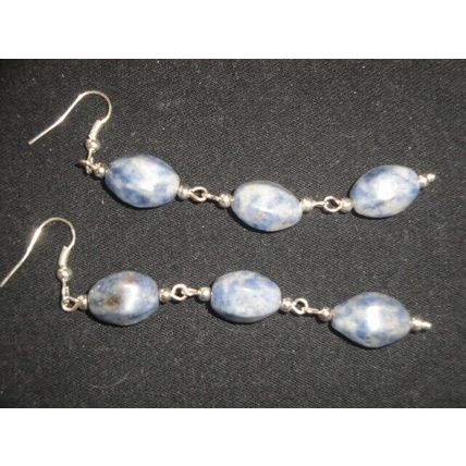 Exquisite pair large Sodalite faceted oval earrings peace tranquillity harmony