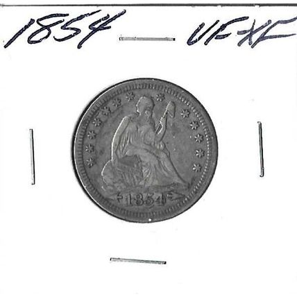 1854 US Seated Liberty Quarter VF/XF XF Grey Sheet is $85.00