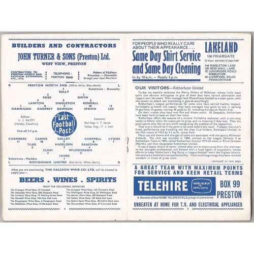 1965-66 PRESTON NORTH END v ROTHERHAM UNITED (Good Condition - No Writing)