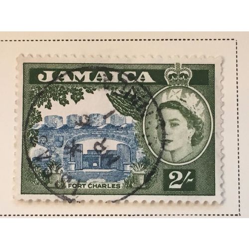 Jamaica 1956 2/- Blue & Bronze Green Fort Charles Used SG Sc 170 postage stamp