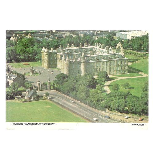 HOLYROOD PALACE FROM ARTHUR'S SEAT, EDINBURGH used postcard 1983 pm =