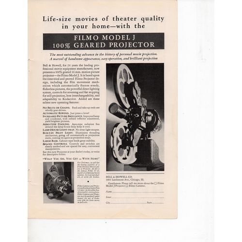 Bell & Howell Filmo Model J Home Movie Camera vintage Print Ad November 1931