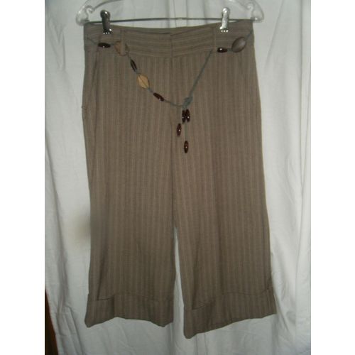LunaChix Light Brown Striped Cuffed Capri Pants - Size 7/8