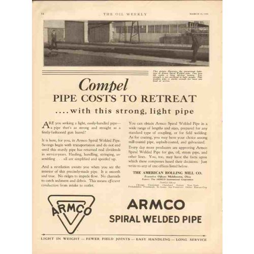 AMERICAN ROLLING MILL COMPANY 1931 light pipe cost retreat vintage ad