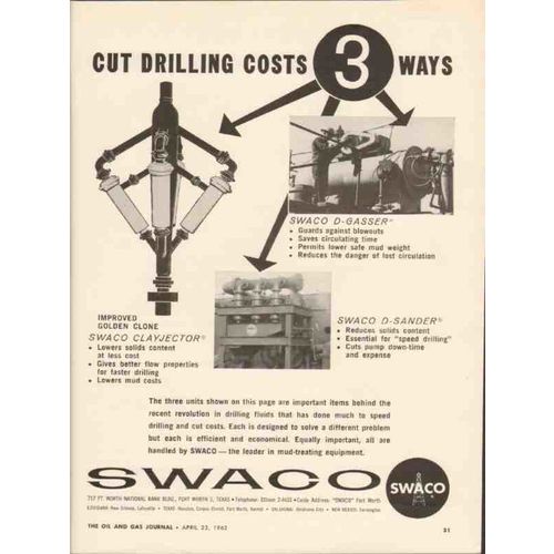 SWACO 1962 cut drilling costs fluids oil gas well blowout vintage ad