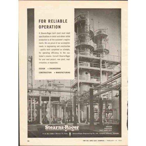 STEARNS-ROGER MFG COMPANY 1962 reliable operation plant vintage ad