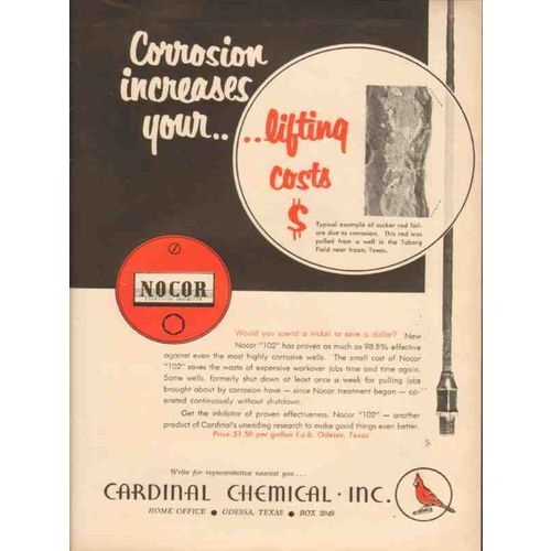 CARDINAL CHEMICAL INC 1953 NOCOR corrosion increases costs vintage ad