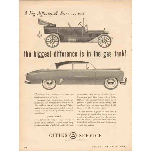 CITIES SERVICE 1953 biggest difference gas tank petroleum vintage ad