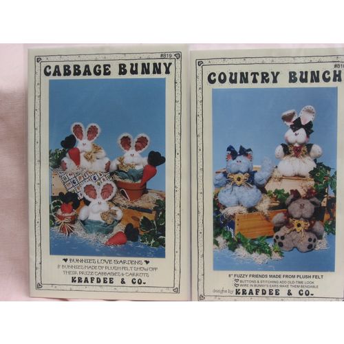2 Patterns Bunnies Cat Bear Felt 8 inch Cabbage Bunny Country Bunch