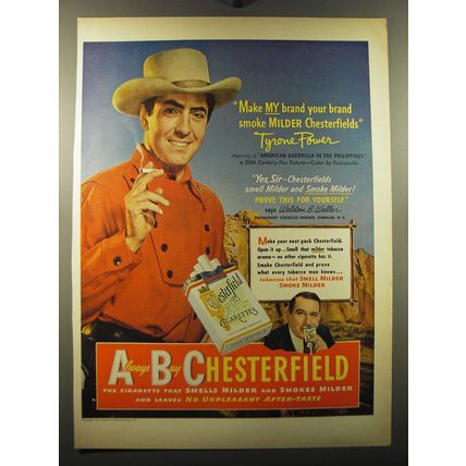 1950 Chesterfield Cigarettes Ad - Tyrone Power - Make my brand your brand