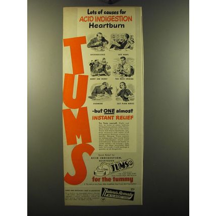 1949 Tums Medicine Ad - Lots of causes for acid indigestion heartburn