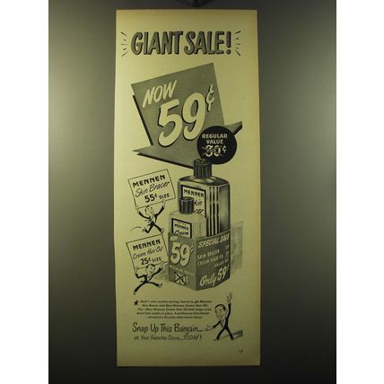 1949 Mennen Skin Bracer and Cream Hair Oil Ad - Giant Sale